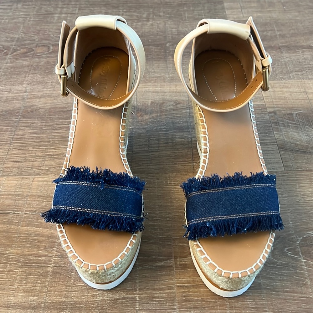 SeeBy Chloe size 9 denim wedge sandal